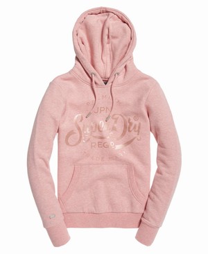 Superdry Premium Script Pastel Satin Női Kapucnis Pulóver Rózsaszín | ESITC9485